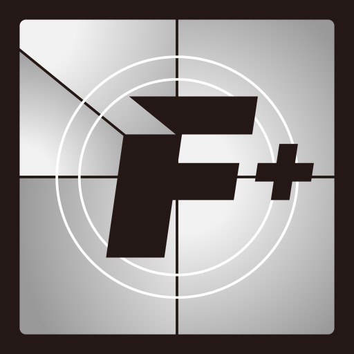 Silver logo featuring F and plus sign